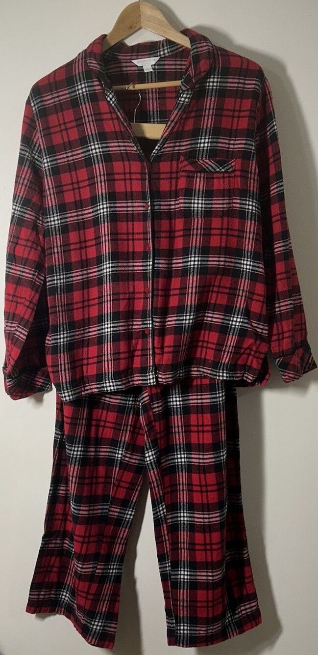 Charter Club Intimates Women's Large 2 Piece Pajama Set Red White Black Plaid